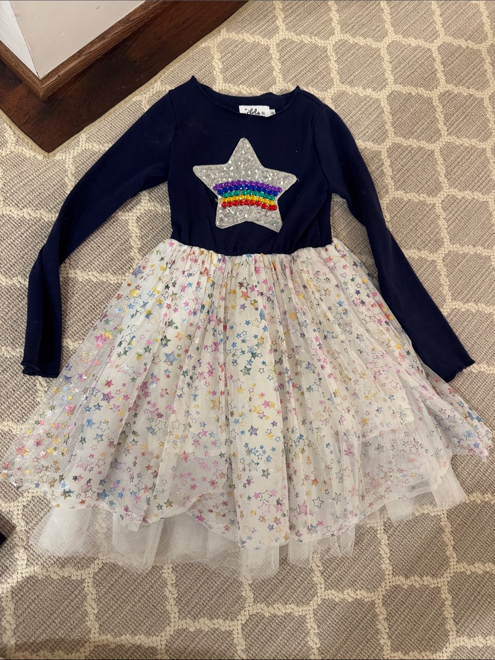 Lola + The Boys Navy Top White Star Tulle Rainbow Skirt Dress